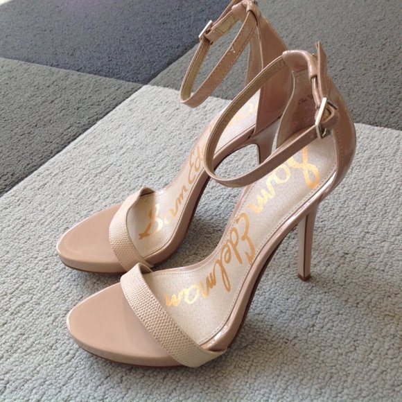 Sam Edelman, Eleanor Patent nude / blush Snake Print, high heel Sandals - Picture 1 of 8